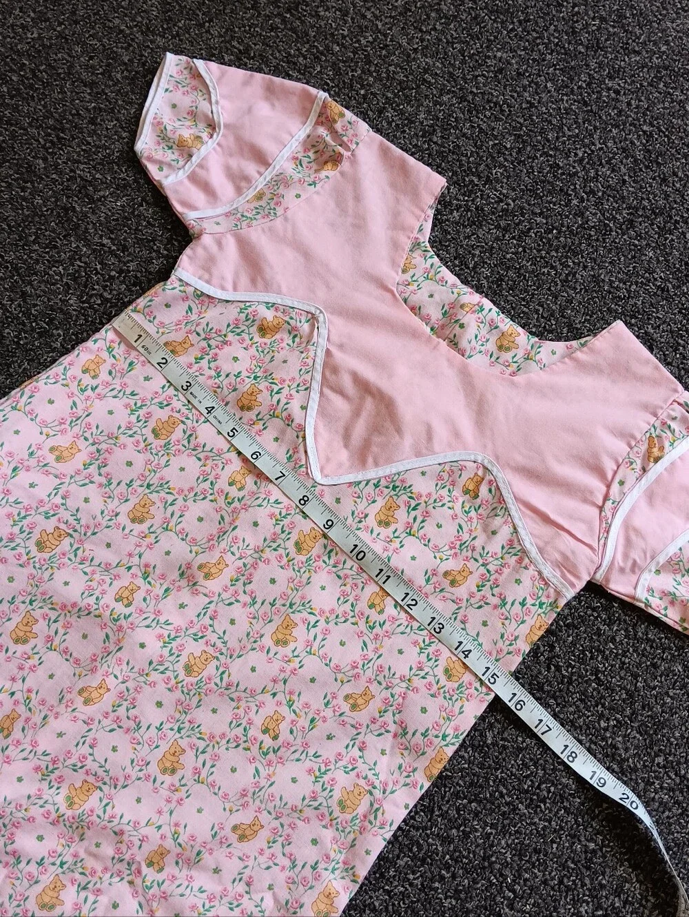 70s 80s Handmade Vintage Whimsical Girls Bear Nightgown, Approx Sz 8 Whimsy Pink